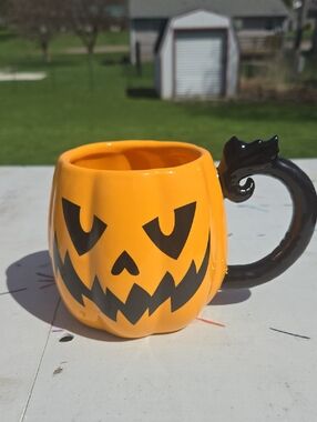 Killstar Orange Pumpkin Mug with Black Jack-o'-Lantern Face